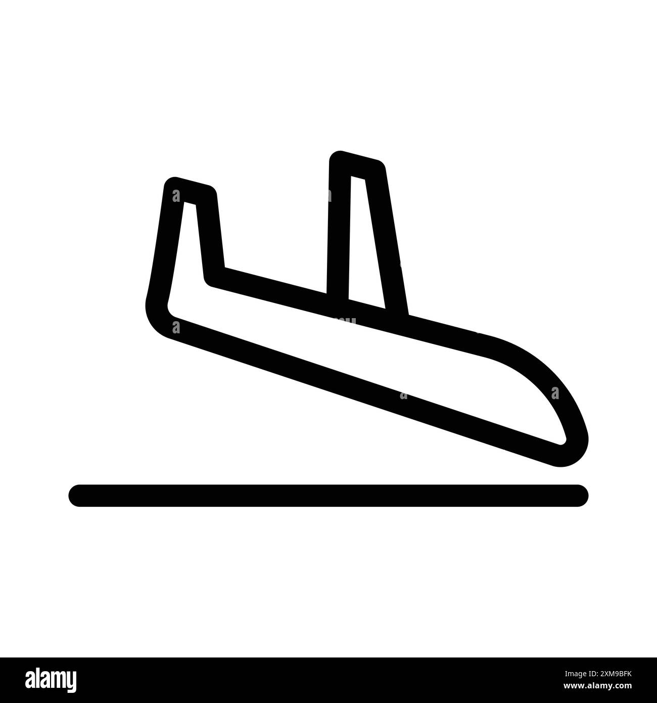 Icona dell'aereo degli arrivi, logo lineare, set di marchi in bianco e nero per il Web Illustrazione Vettoriale