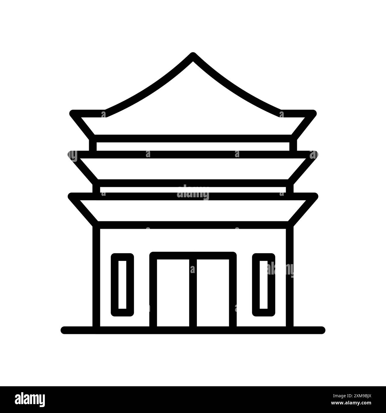 Collezione cinese con logo LINEAR Temple Icon in bianco e nero per il Web Illustrazione Vettoriale