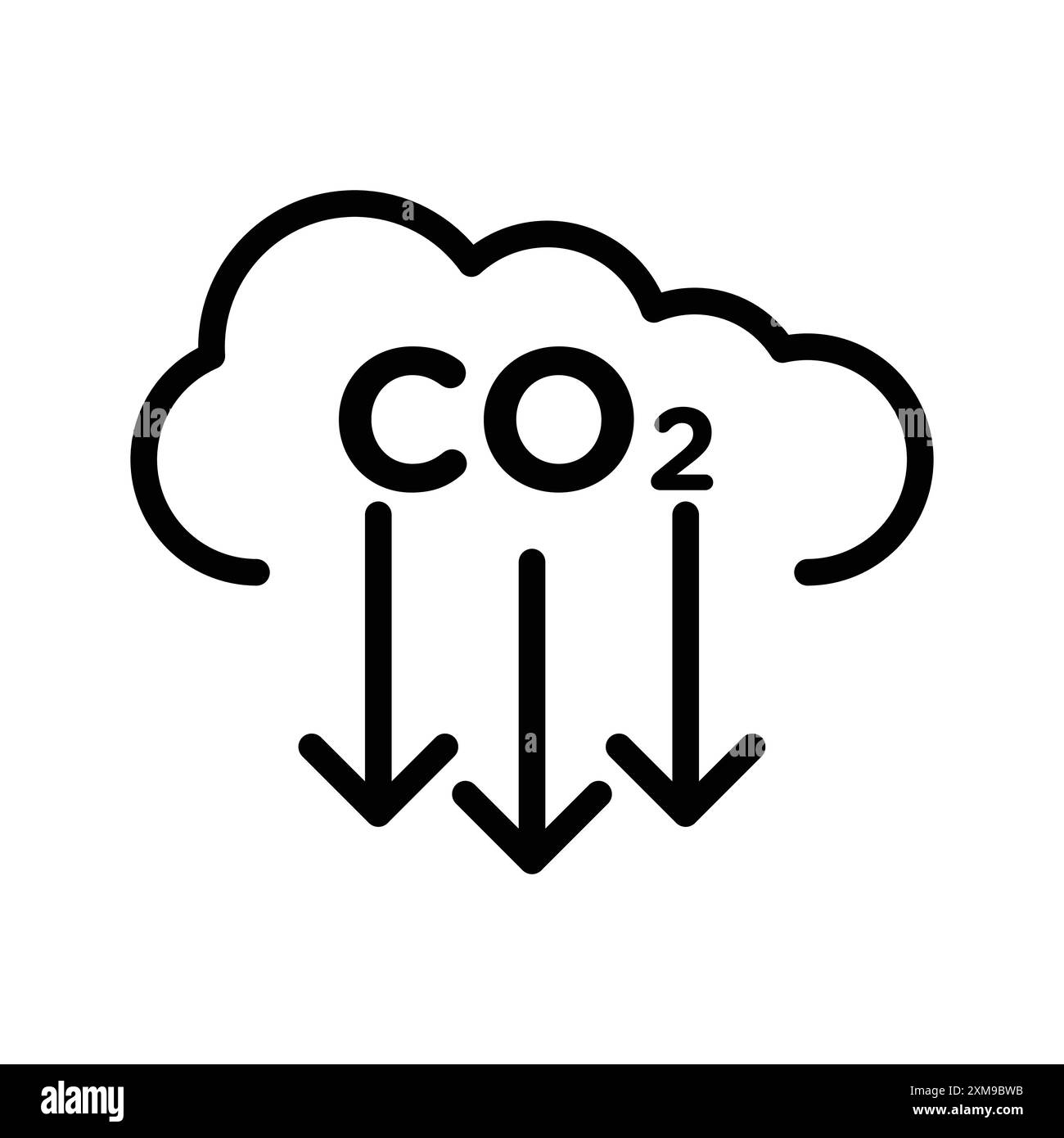 Icona riduzione CO2 marchio lineare set di marchi in bianco e nero per il Web Illustrazione Vettoriale
