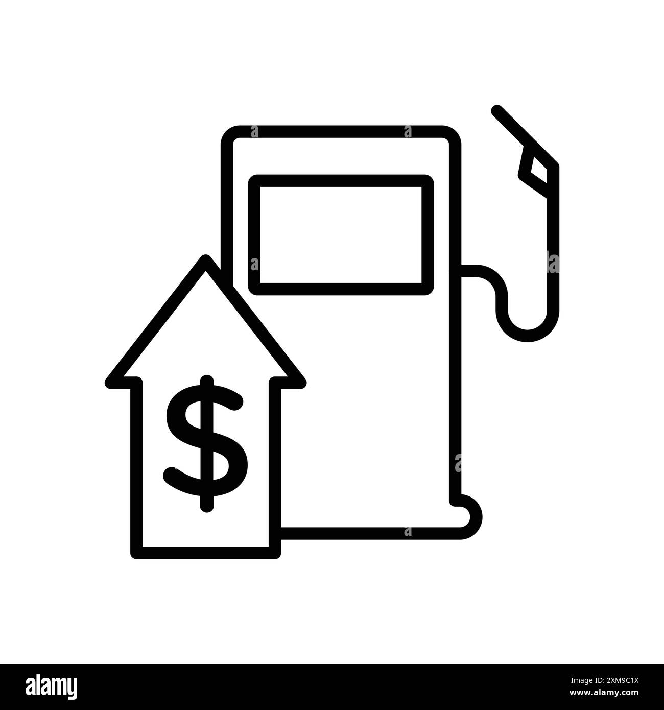 Icona di aumento del prezzo del carburante, logo lineare, collezione in bianco e nero per il Web Illustrazione Vettoriale