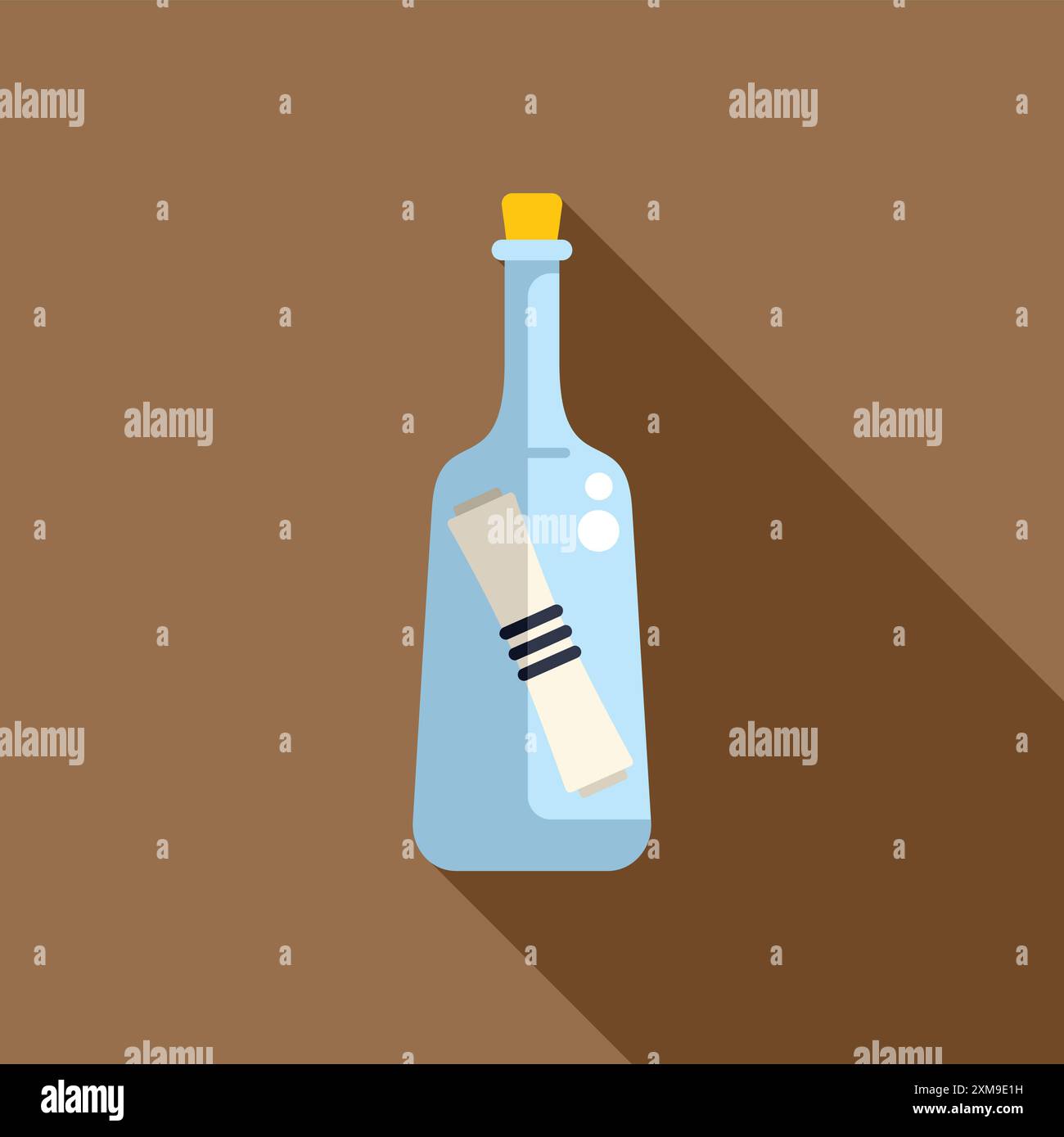 Flacone di vetro contenente un messaggio arrotolato con una lunga ombra Illustrazione Vettoriale