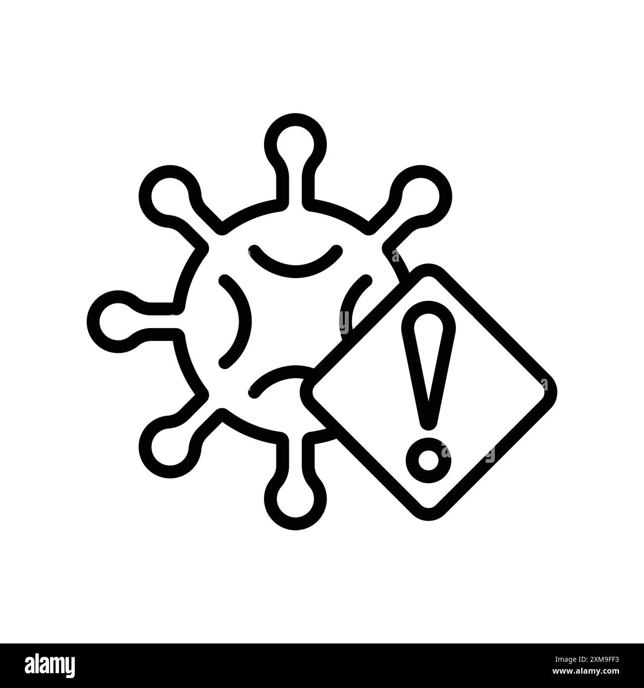 Icona avviso virus logo lineare insieme di segni in bianco e nero per il Web Illustrazione Vettoriale