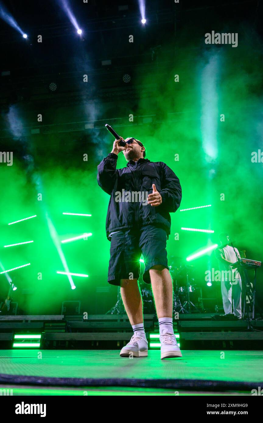 LUCCA, Italia. 26 luglio 2024. Gazzelle in concerto in Piazza Napoleone a Lucca con tutto esaurito al Lucca Summer Festival. Crediti: Stefano dalle Luche/Alamy Live News Foto Stock