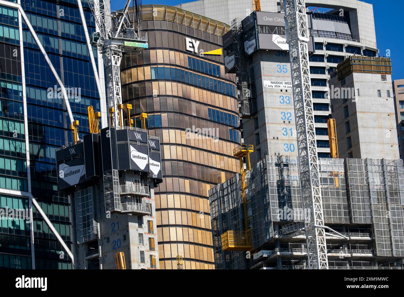 Cantiere di Sydney, alto edificio di sviluppo di One Circular Quay nel centro della città, nuovo Galles del Sud, Australia Foto Stock