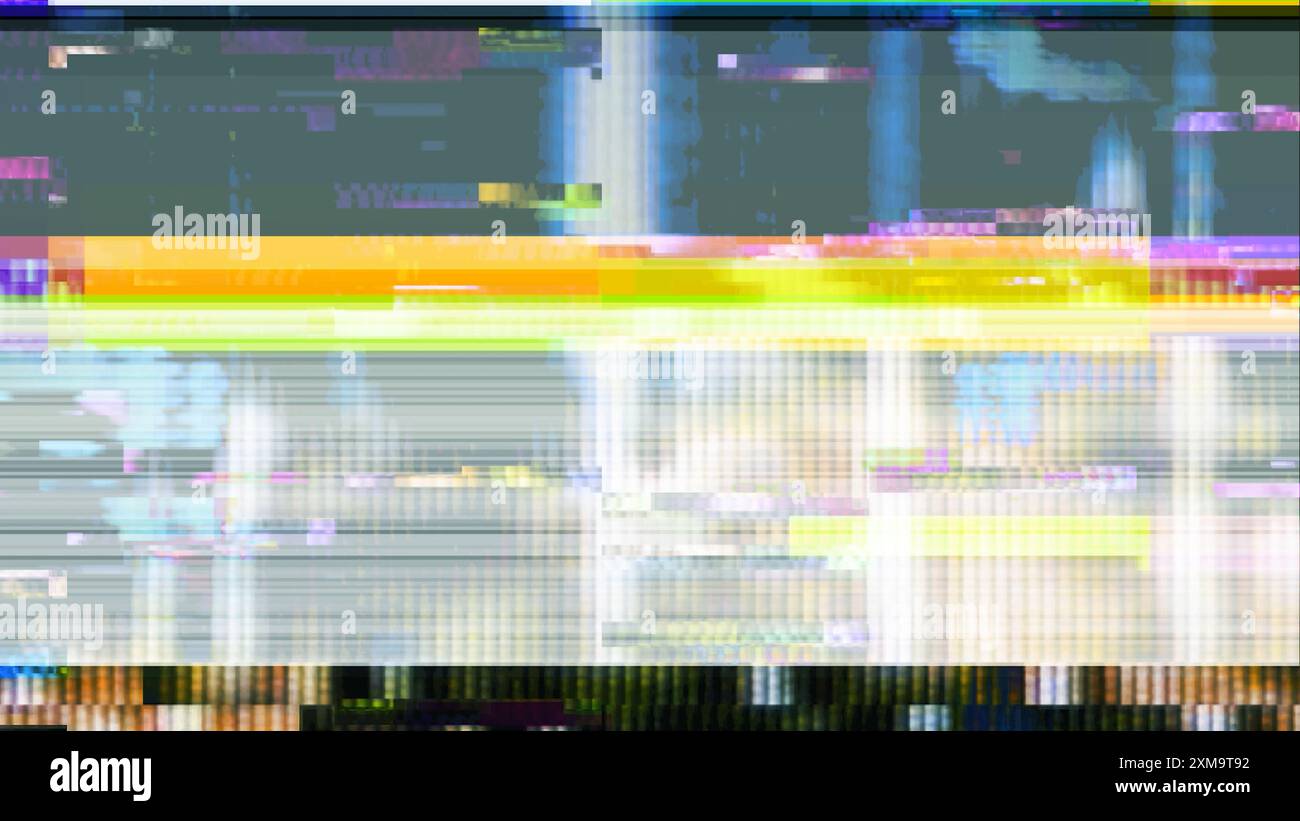 I problemi VHS del segnale perso e lo sfondo a colori con disturbi statici con le linee statiche del monitor e della TV leggera sono un effetto glitch casuale. grunge sfondo astratto Foto Stock