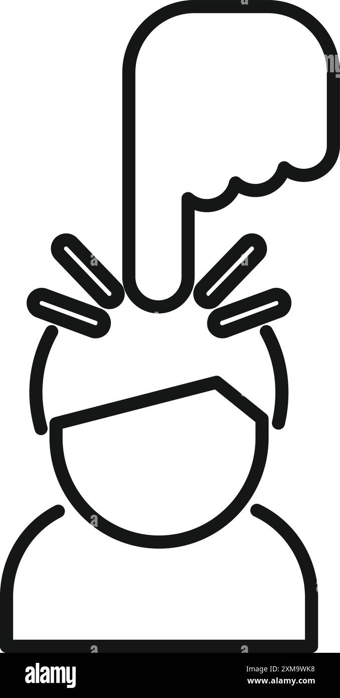 Line art di una mano che attiva una persona che preme un pulsante sulla testa Illustrazione Vettoriale