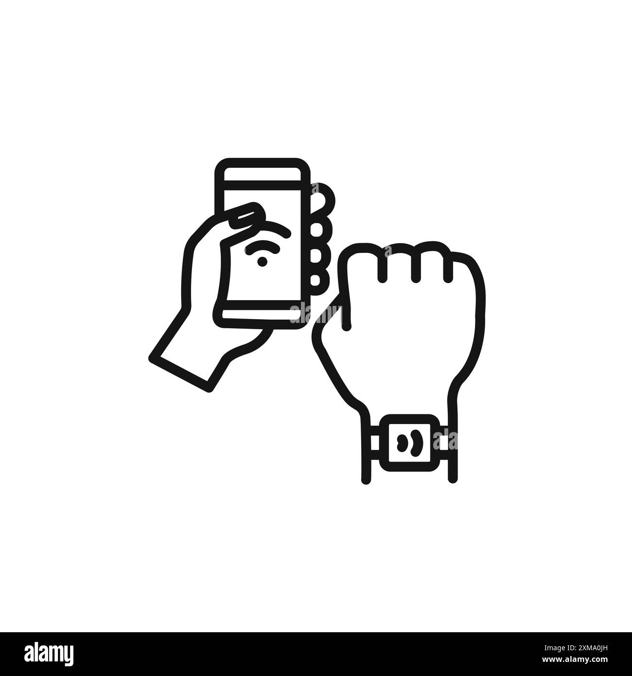 Braccialetto NFC connesso icona contorno collezione o set con contorno bianco e nero Illustrazione Vettoriale