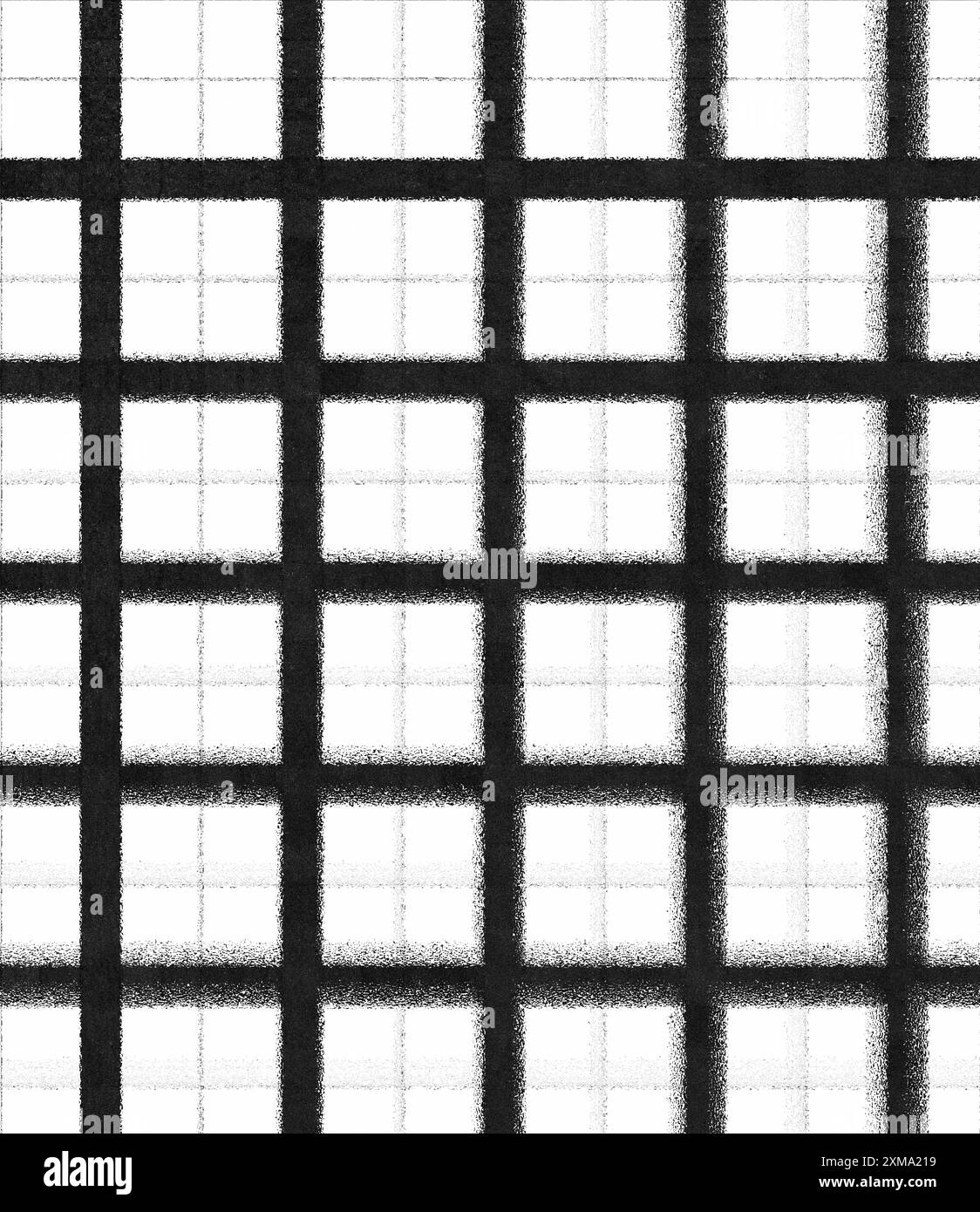 Una griglia nera minimalista su sfondo bianco che crea un'immagine geometrica ad alto contrasto Foto Stock