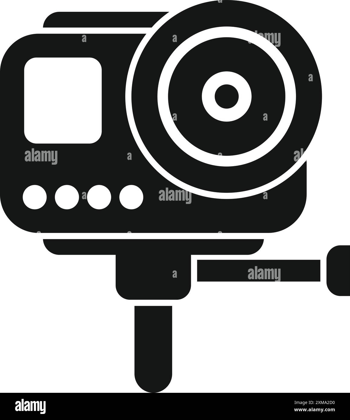 Silhouette nera di una action camera che registra sport estremi con il suo obiettivo grandangolare Illustrazione Vettoriale