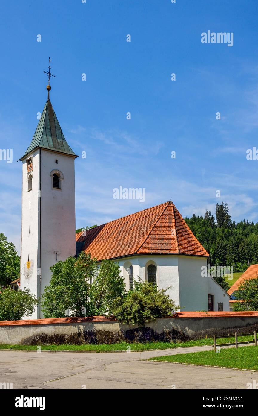 La chiesa parrocchiale di San Martino, costruita intorno al 1500, è un edificio storico a Bolsternang, Allgaeu, Baviera, Germania Foto Stock