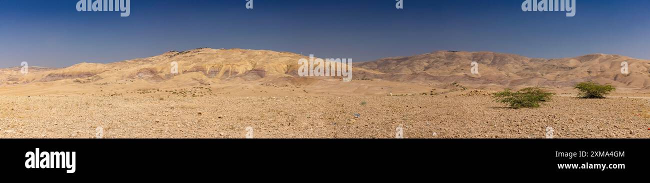 Vista sul monte Nebo, montagna Santa, montagne AbÇŽrim, Giordania Foto Stock