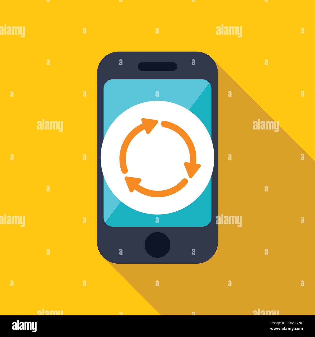 Design grafico minimalista di uno smartphone che mostra un processo di aggiornamento o sincronizzazione Illustrazione Vettoriale