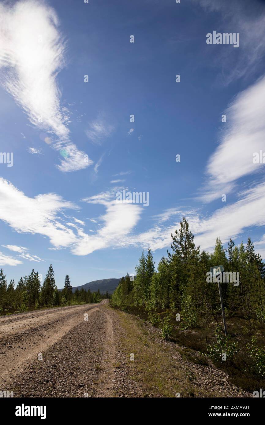 Strada di campagna, strada sterrata, Haerjedalen, Svezia Foto Stock