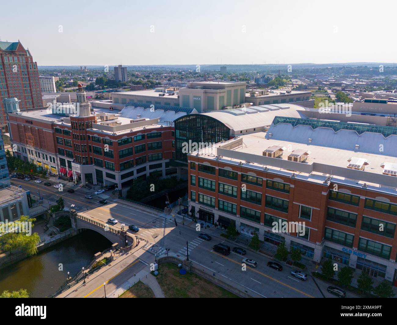 Providence, RI, Stati Uniti d'America - 16 luglio 2024: Foto aerea del centro commerciale Providence Place Rhode Island USA Foto Stock