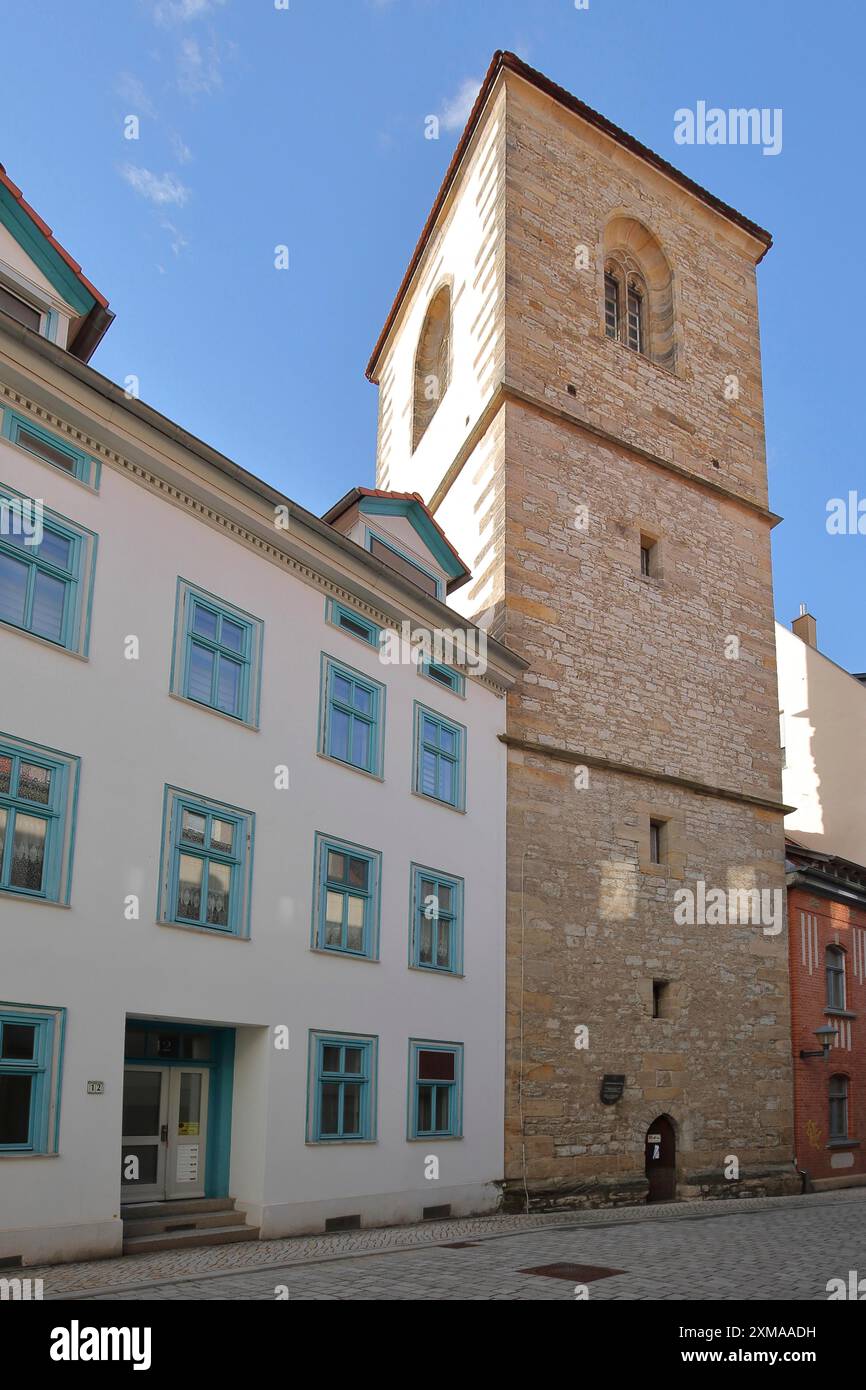 Torre gotica di San Giorgio costruita nell'XI secolo, torre della città, Erfurt, Turingia, Germania Foto Stock