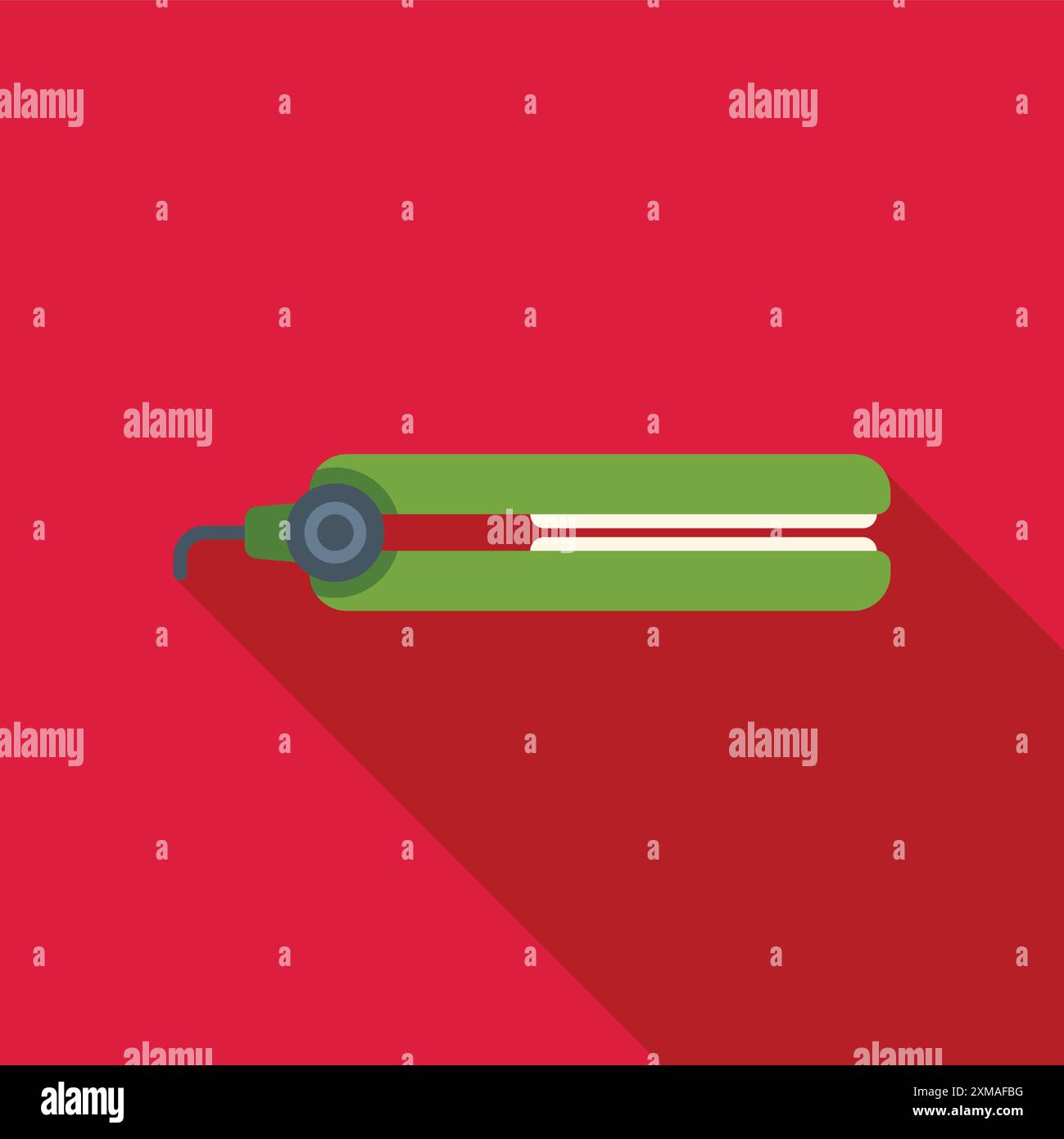 Piastra per capelli verde con lunga ombra su sfondo rosa Illustrazione Vettoriale