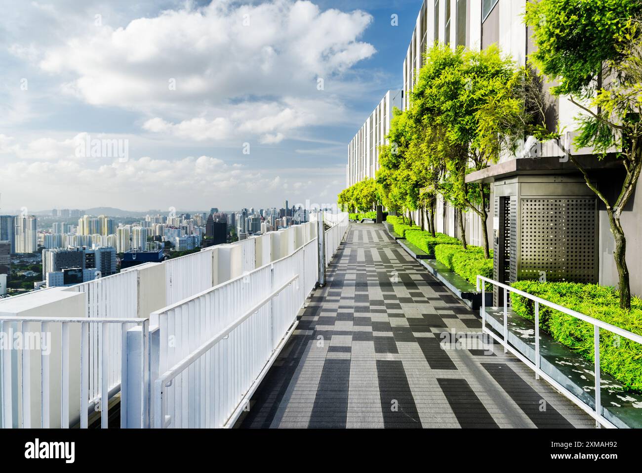 Bellissimo giardino sul tetto di Singapore. Terrazza esterna con parco Foto Stock