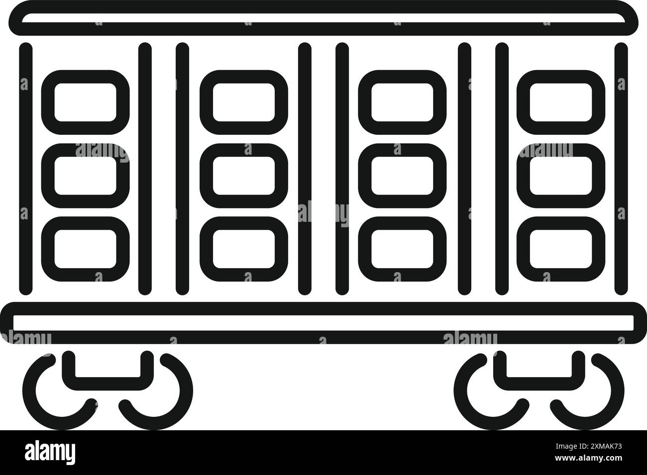 Semplice icona a forma di linea di un vagone ferroviario che trasporta merci, che simboleggia la logistica ferroviaria e il trasporto merci Illustrazione Vettoriale