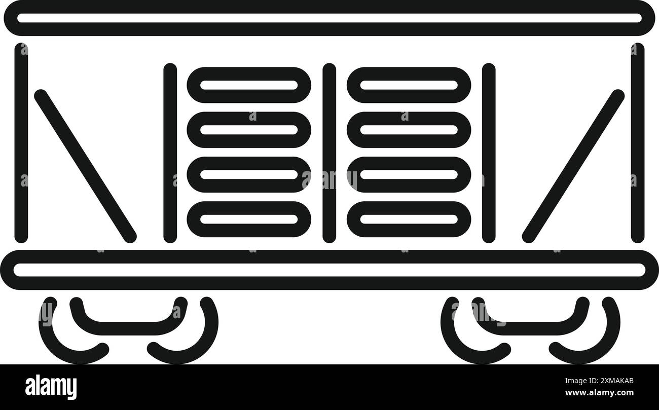 Semplice carro per container ferroviario che trasporta merci icona con ruote e barre metalliche Illustrazione Vettoriale Semplice carro per container ferroviario che trasporta merci icona con ruote e barre metalliche Illustrazione Vettoriale