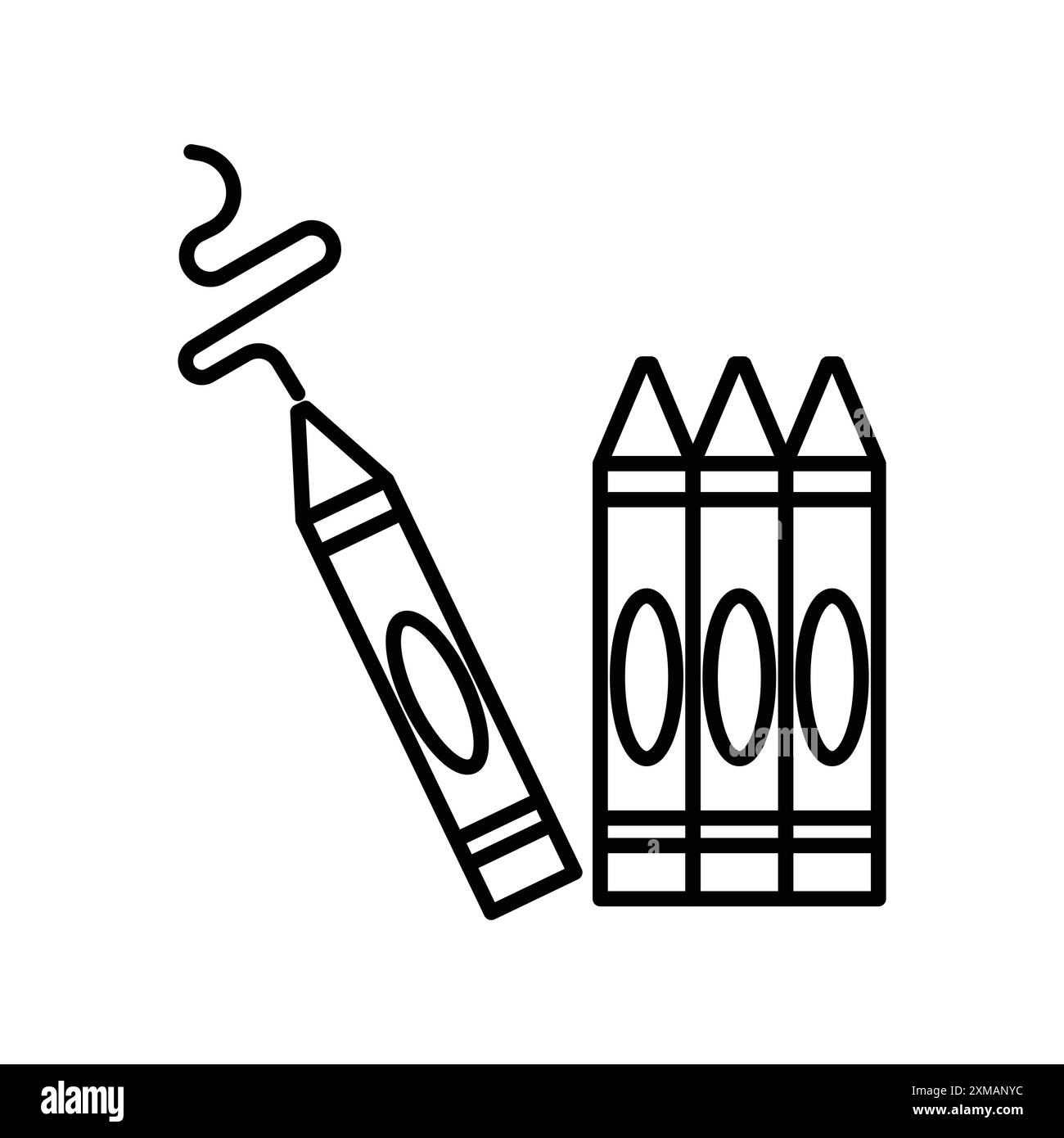 Icona dei pastelli con logo lineare, set di marchi in bianco e nero per il Web Illustrazione Vettoriale