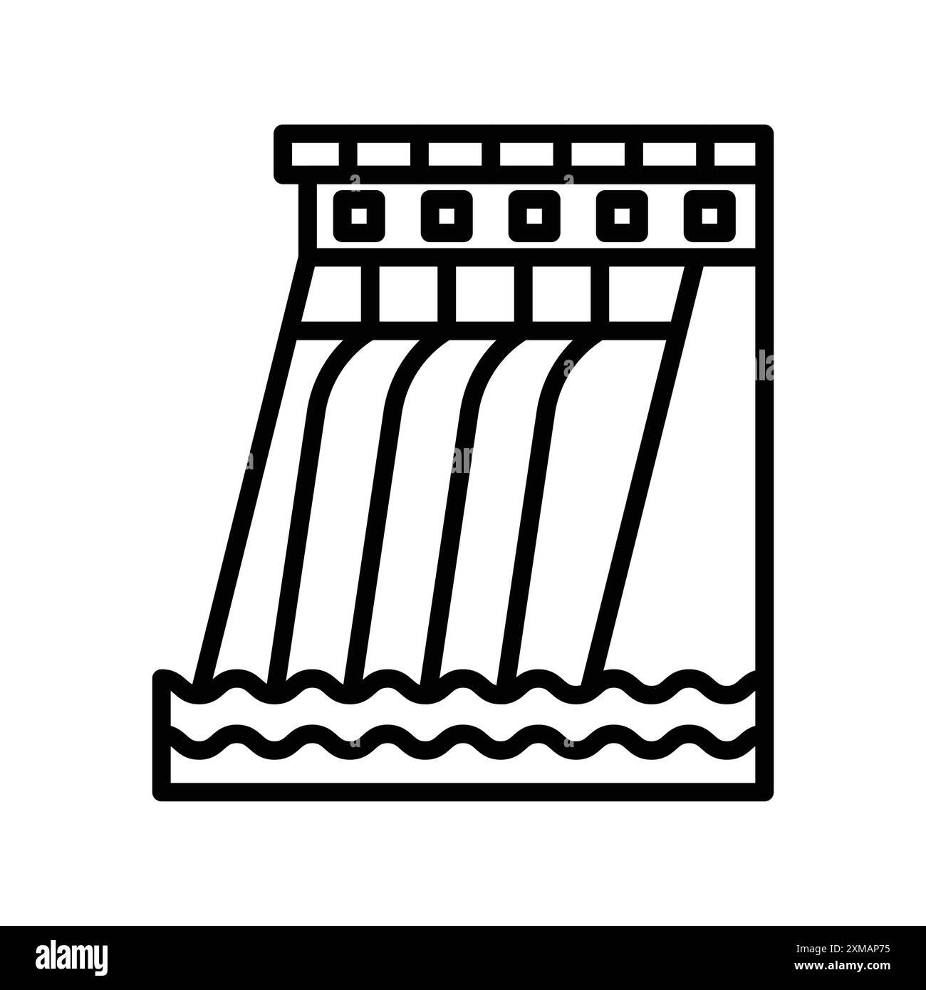 Icona diga idroelettrica lineare logo set collezione in bianco e nero per il Web Illustrazione Vettoriale