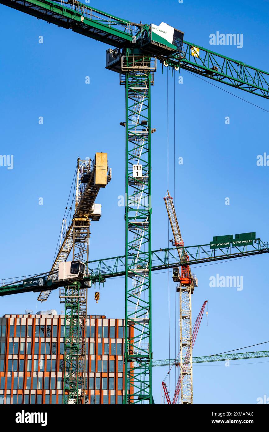 Cantieri nella parte est di HafenCity Hamburg, edificio per uffici, nuovo quartiere sull'Elba, sul sito dell'ex porto libero, residenziale Foto Stock