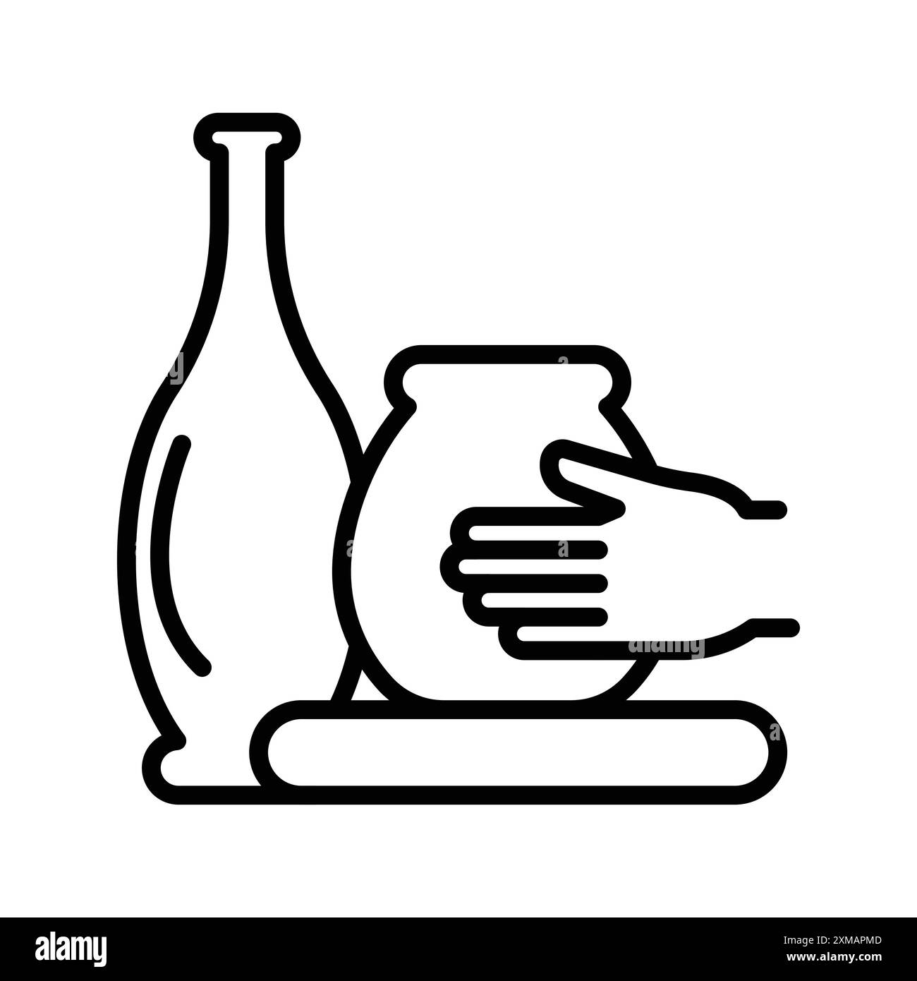 Icona di ceramica fatta a mano, logo lineare, collezione in bianco e nero per il Web Illustrazione Vettoriale