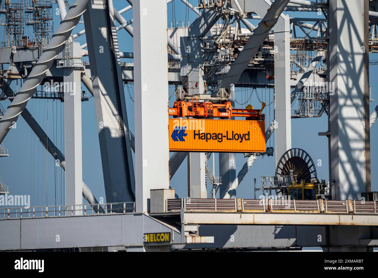 Carico di container nel porto marittimo di Rotterdam, Maasvlakte 2, Container Terminal, Rotterdam Paesi Bassi Foto Stock