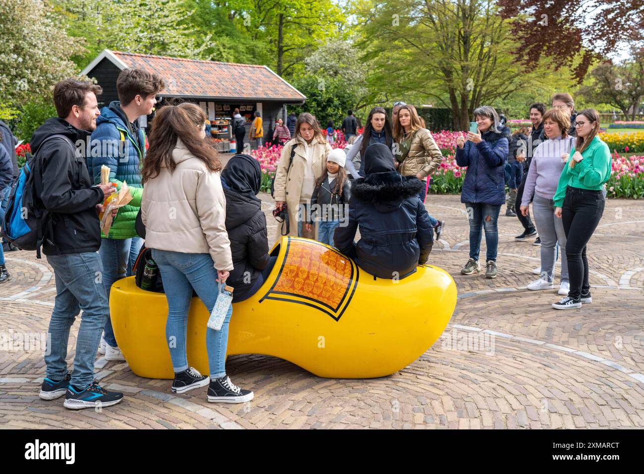 Keukenhof, giardini, parco divertimenti, parco primaverile, mostra di fiori primaverili, vicino a Lisse, Olanda meridionale, Paesi Bassi, tulipani, narcisi e spettacolo di Giacinto Foto Stock