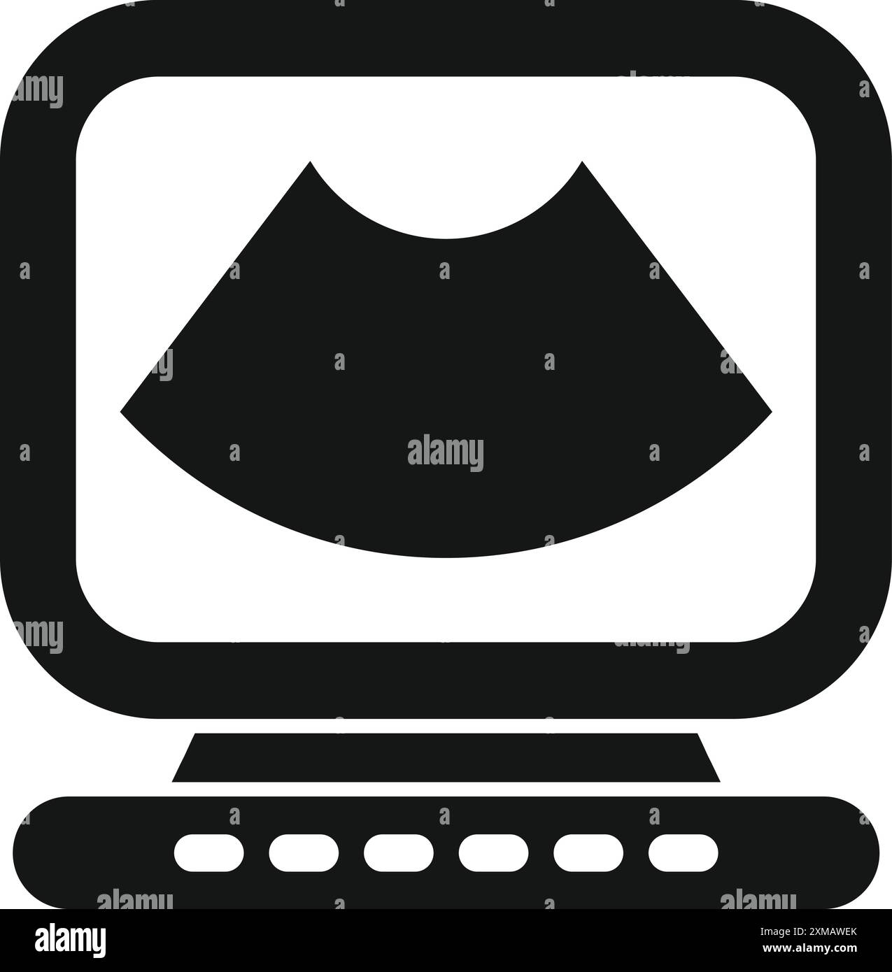 Icona in bianco e nero di una macchina a ultrasuoni che visualizza un feto durante un esame medico Illustrazione Vettoriale