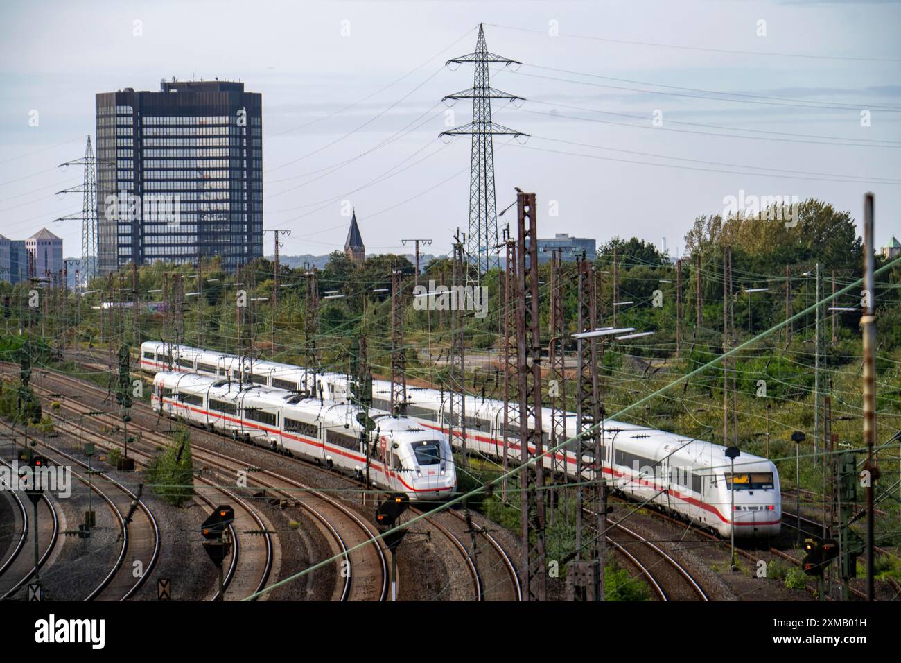 Binari ferroviari di fronte alla stazione centrale di Essen, treni ICE 2 e ICE 4, di fronte, sui binari, Renania settentrionale-Vestfalia, Germania Foto Stock