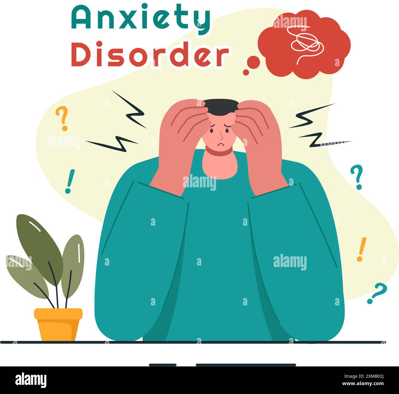 Illustrazione vettoriale del disturbo d'ansia caratterizzato da una persona frustrata, nervosismo e confusione su una depressione o salute mentale sfondo piatto Illustrazione Vettoriale