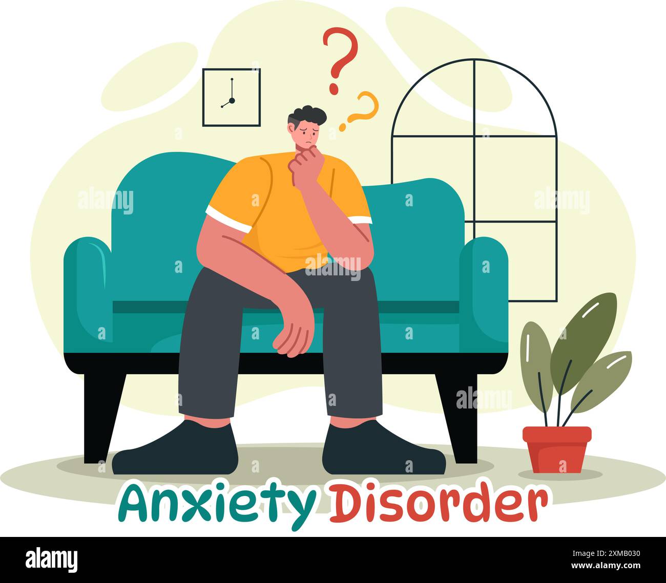 Illustrazione vettoriale del disturbo d'ansia caratterizzato da una persona frustrata, nervosismo e confusione su una depressione o salute mentale sfondo piatto Illustrazione Vettoriale