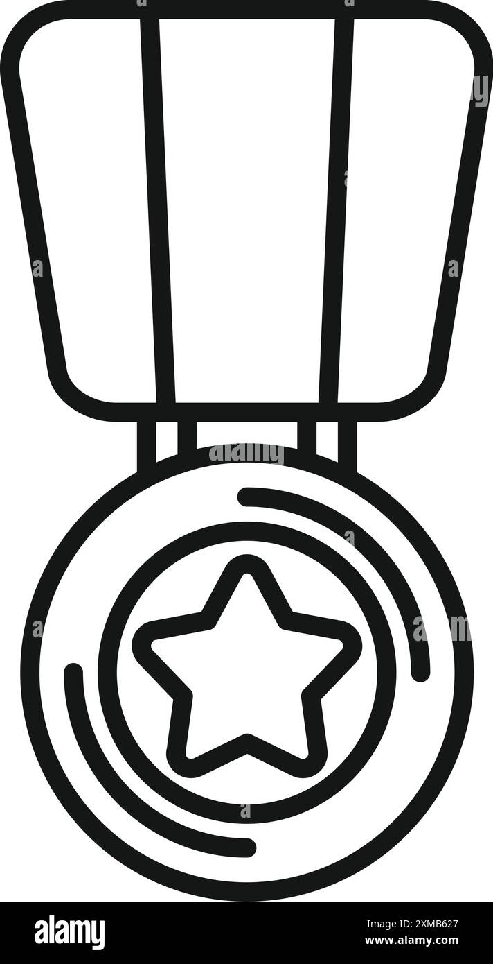 Semplice icona della medaglia militare di line art che rappresenta onore e coraggio nel servizio Illustrazione Vettoriale