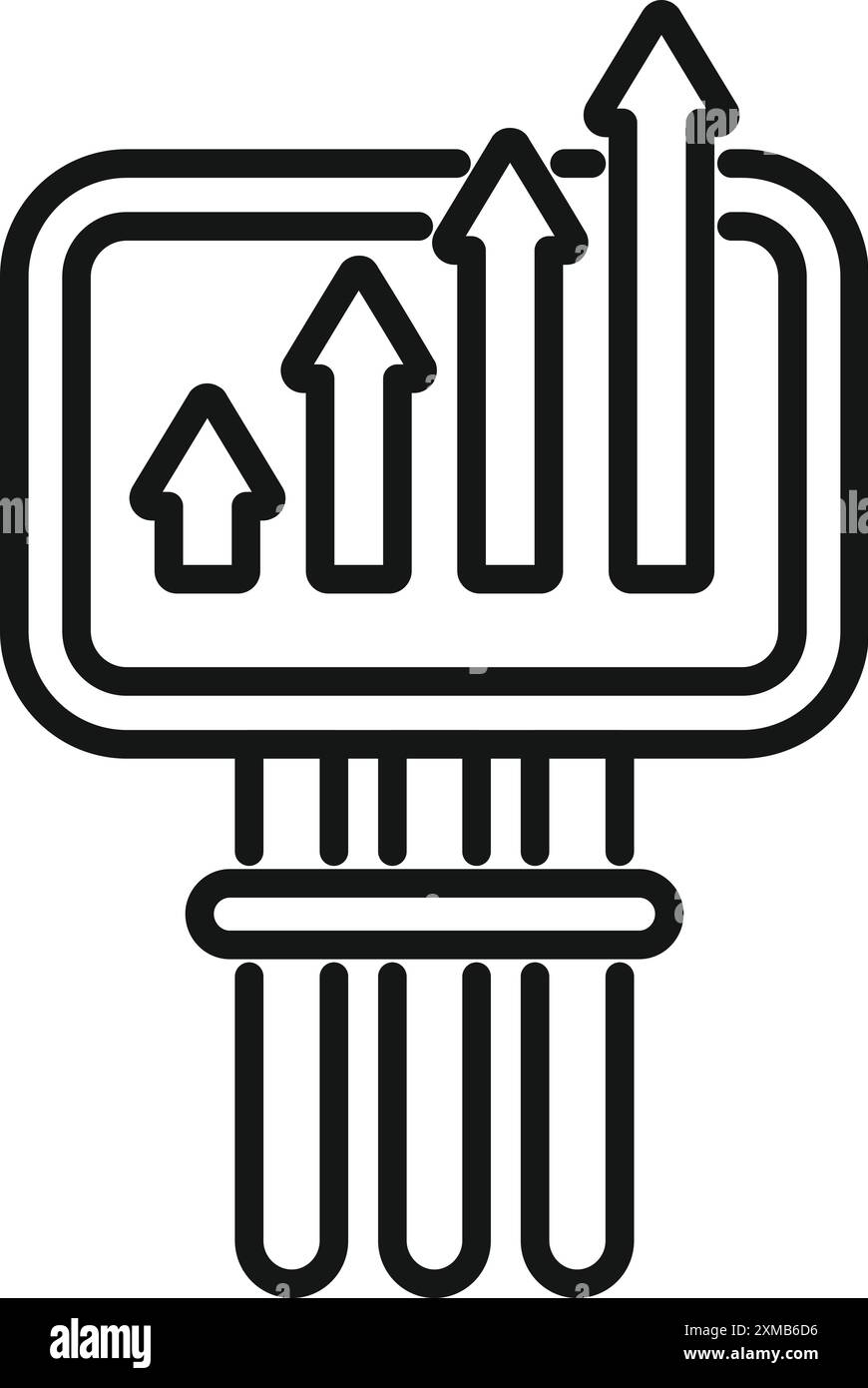 Il sistema di monitoraggio della sala server visualizza un aumento dei tempi di attività, rappresentato da frecce di tendenza verso l'alto su uno schermo Illustrazione Vettoriale