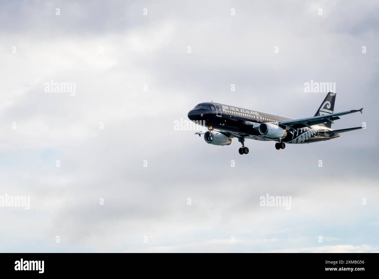 Air New Zealand Airbus A320-200 in avvicinamento all'aeroporto di Wellington, Isola del Nord, nuova Zelanda Foto Stock