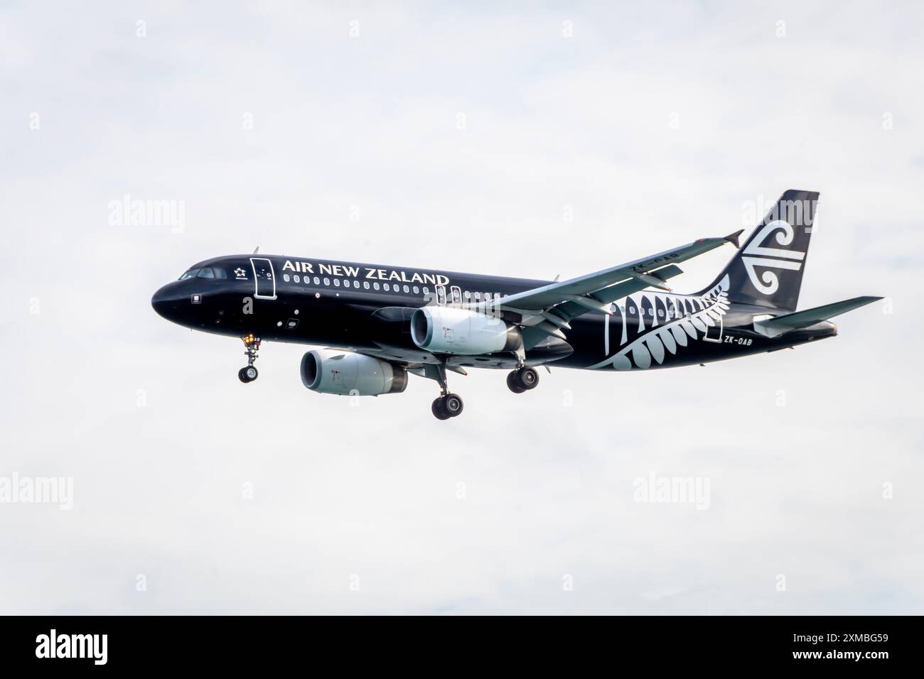 Air New Zealand Airbus A320-200 in avvicinamento all'aeroporto di Wellington, Isola del Nord, nuova Zelanda Foto Stock
