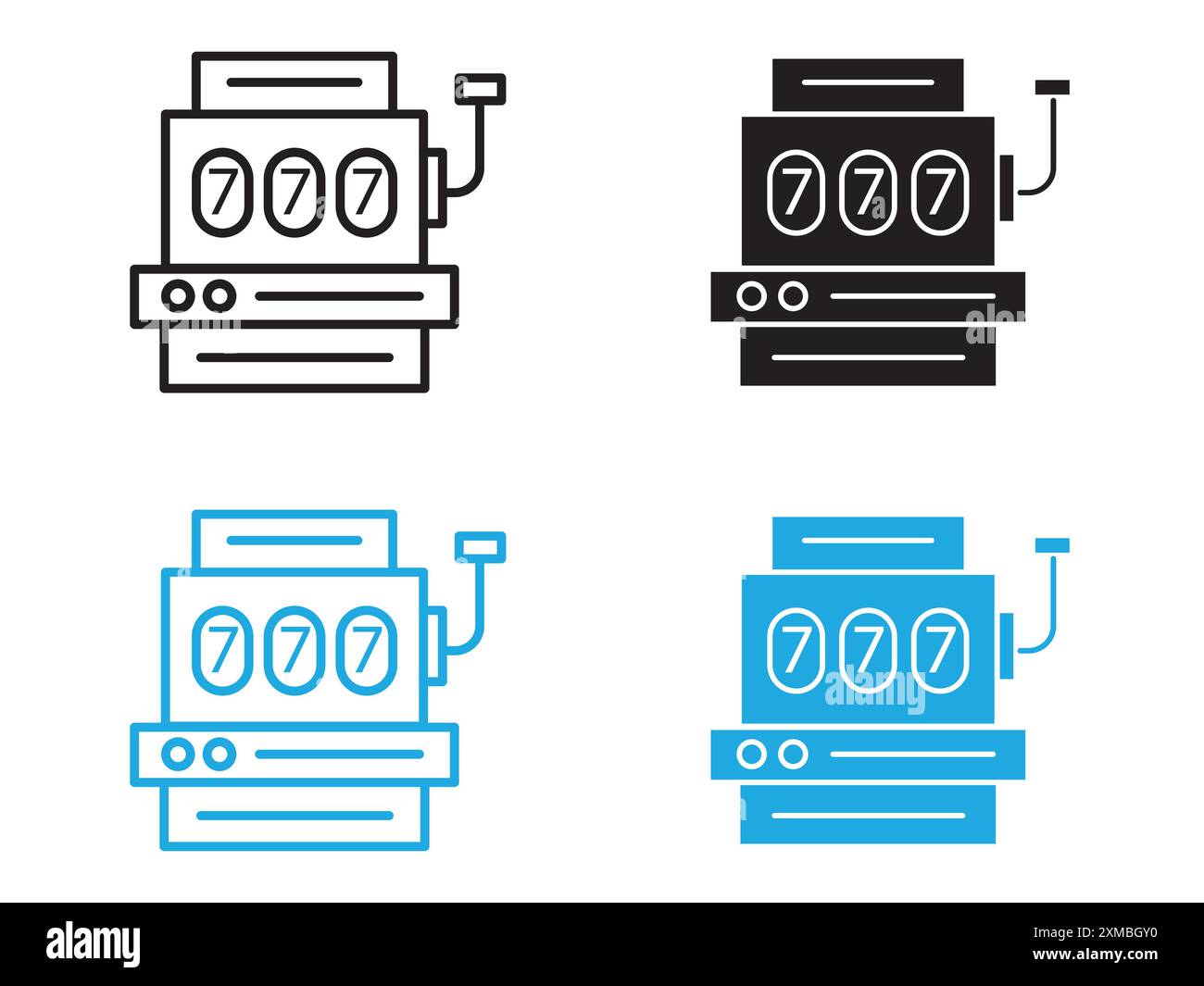icona slot machine linea vettoriale logo segno o stile contorno collezione set di simboli Illustrazione Vettoriale