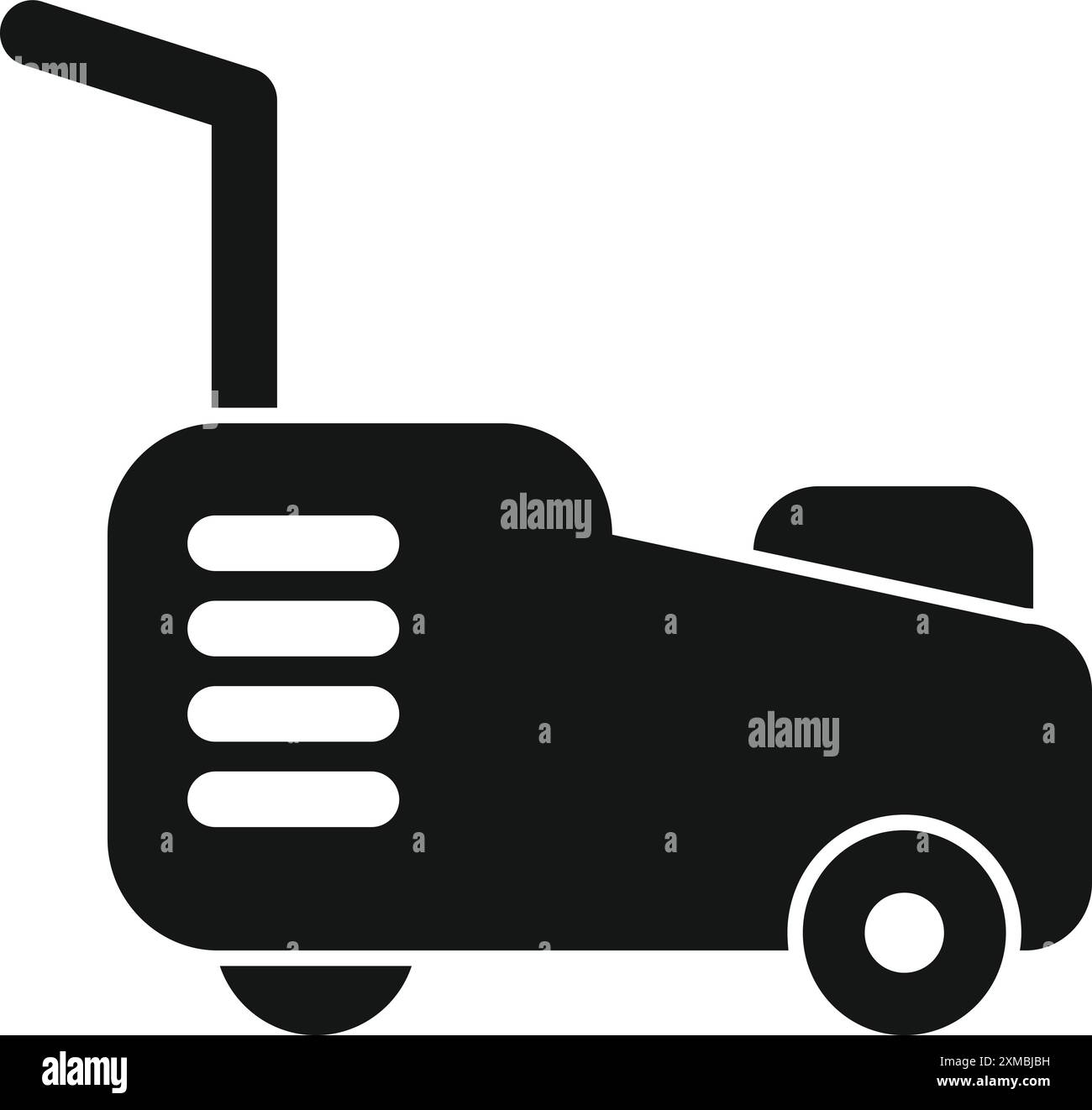 Silhouette nera di un rasaerba che taglia l'erba in giardino Illustrazione Vettoriale