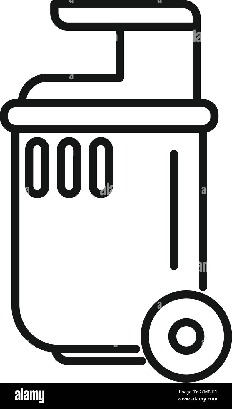 Icona line art di un cestino con ruote, che rappresenta la gestione dei rifiuti e la responsabilità ambientale Illustrazione Vettoriale