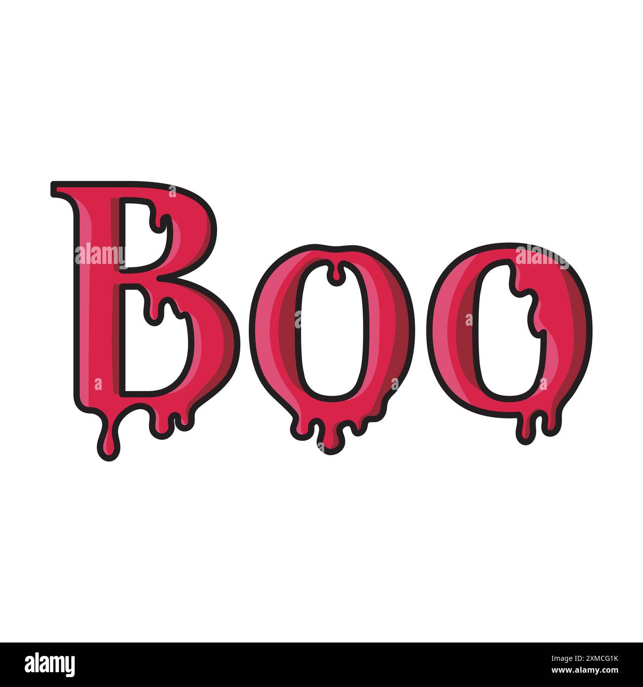 "BOO" è un font carino con una texture che sembra sangue rosso fluente Illustrazione Vettoriale