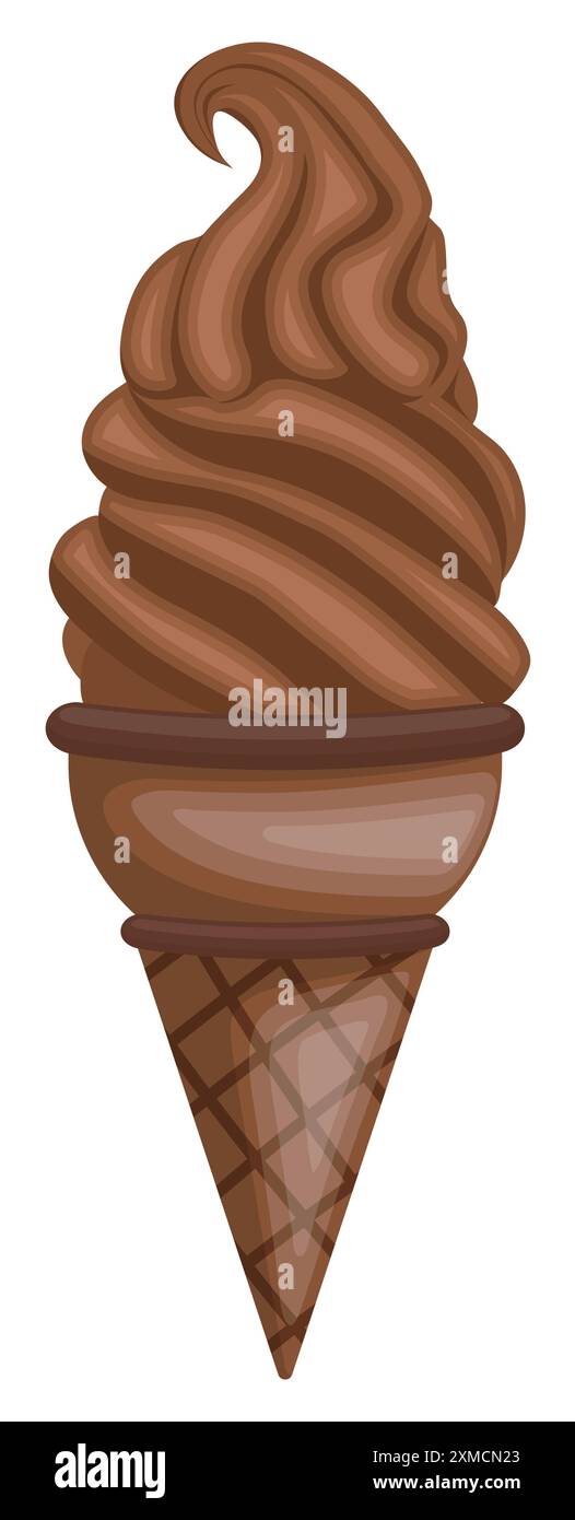 Gelato al cioccolato presentato splendidamente in un cono morbido al gusto di cioccolato Illustrazione Vettoriale