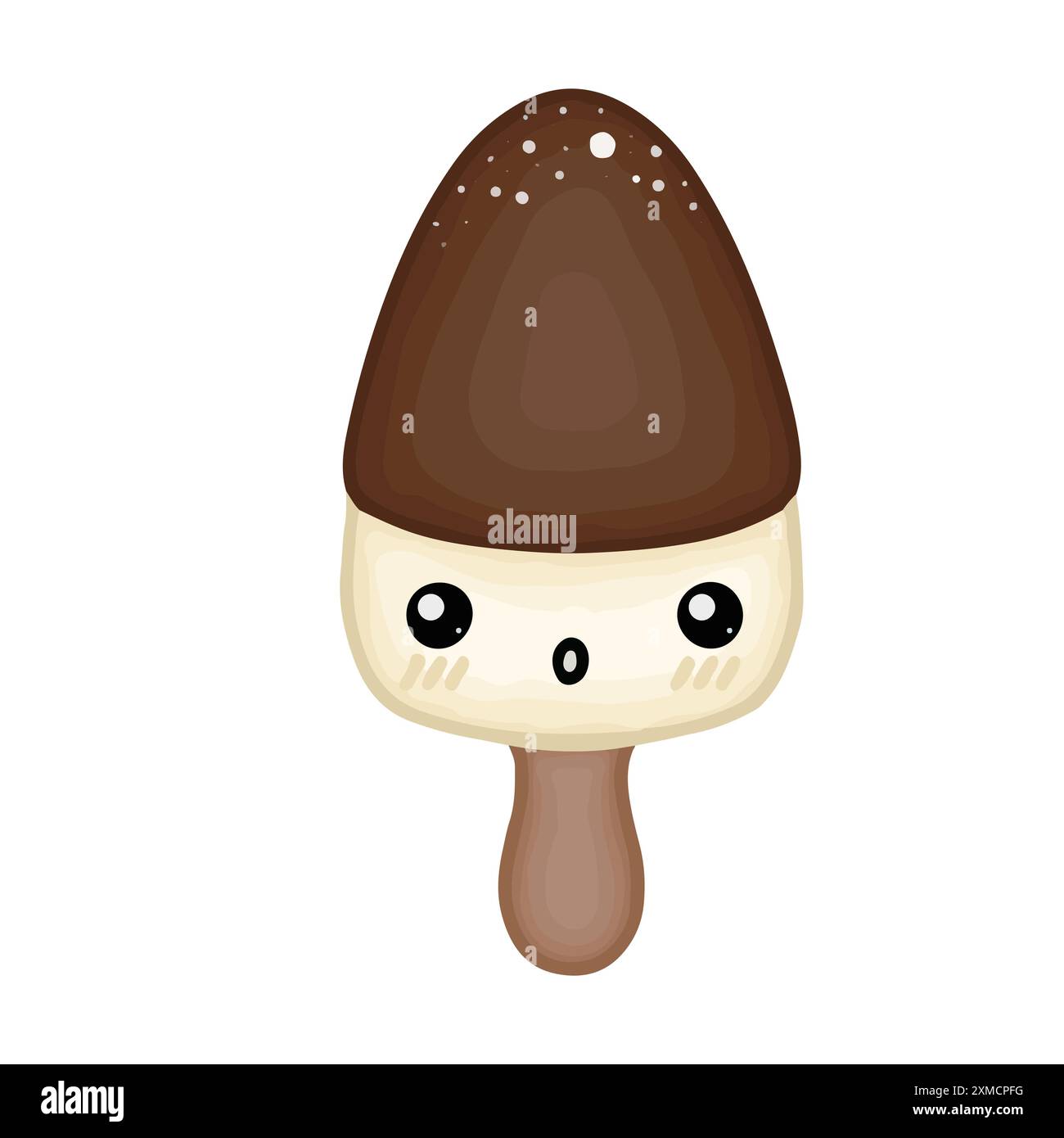 Gelato alla vaniglia Kawaii con mezza ricopertura di cioccolato su un bastoncino di legno Illustrazione Vettoriale