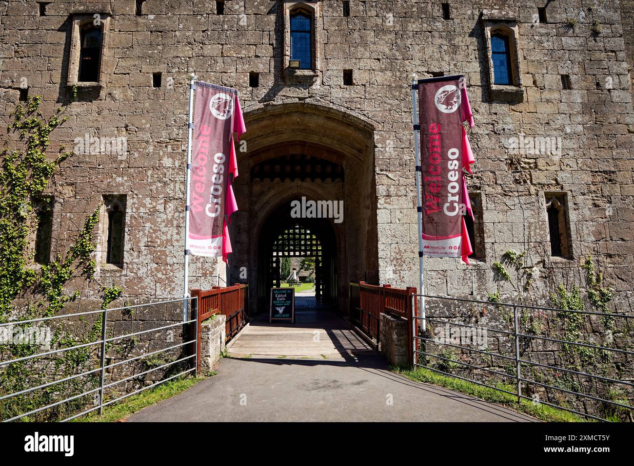 Il castello di Caldicott si crogiola al sole d'estate gallese Foto Stock