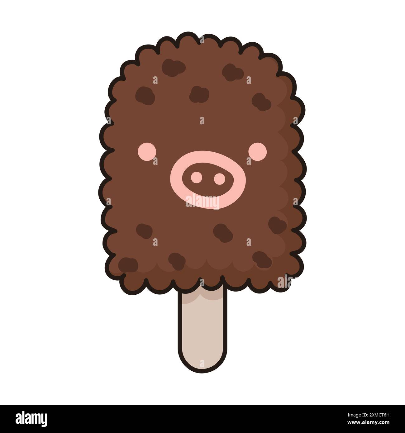 Gelato coreano "Pig Bar" con marmellata di fragole e gelato alla vaniglia ricoperto da sbriciolature di cioccolato Illustrazione Vettoriale