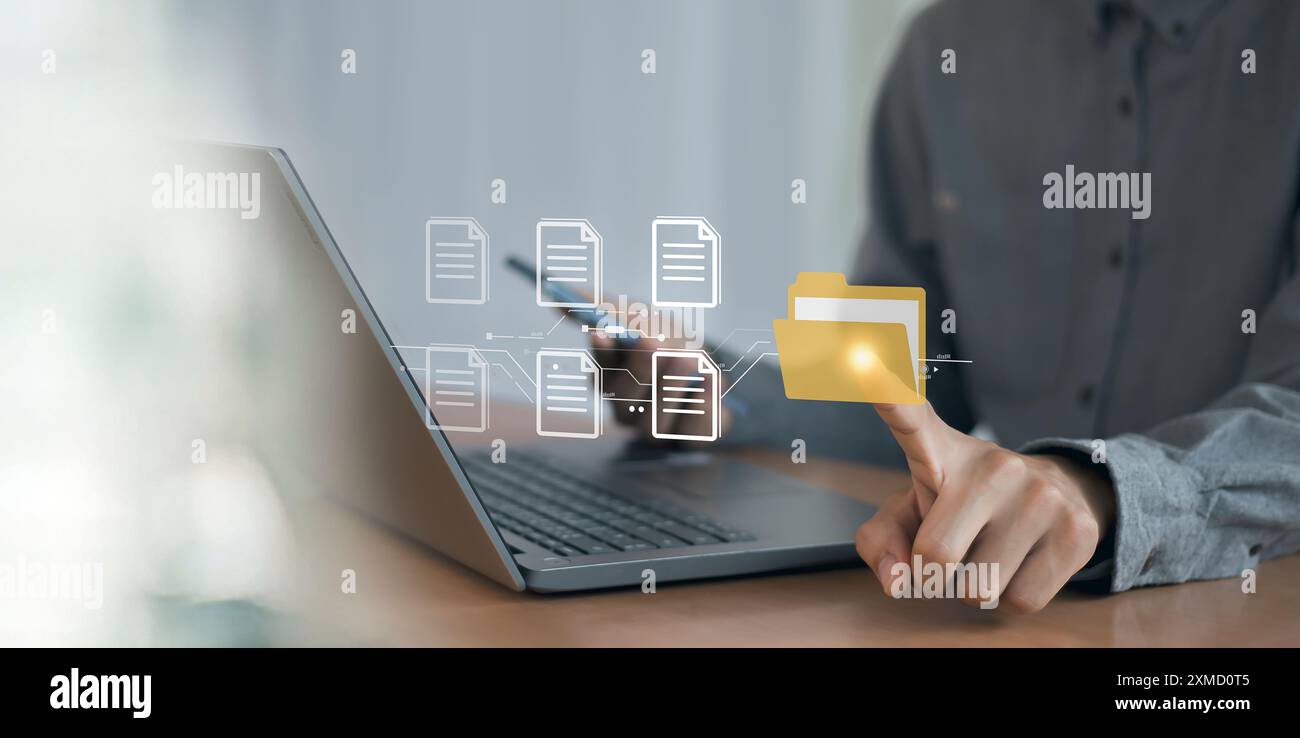 Gestione dei documenti organizzazione delle informazioni di organizzazione visualizzazione dei documenti gestione dei record efficiente software di informazioni sui file di documenti online Foto Stock