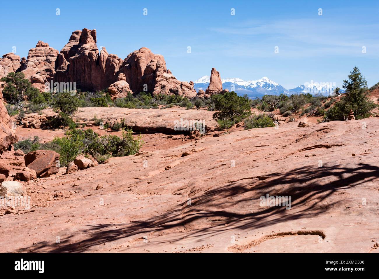 Paesaggio panoramico nella sezione Windows dell'Arches National Park - Moab, Utah, Stati Uniti Foto Stock