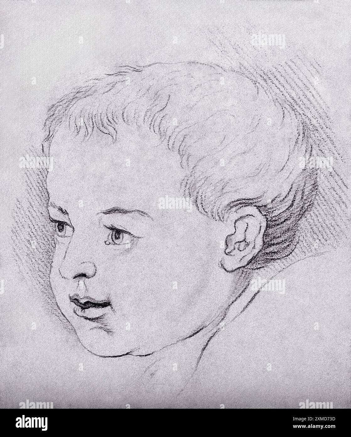 Delicato studio della testa di Gesù bambino nel disegno a matita ispirato a Raffaello del 1791 Foto Stock