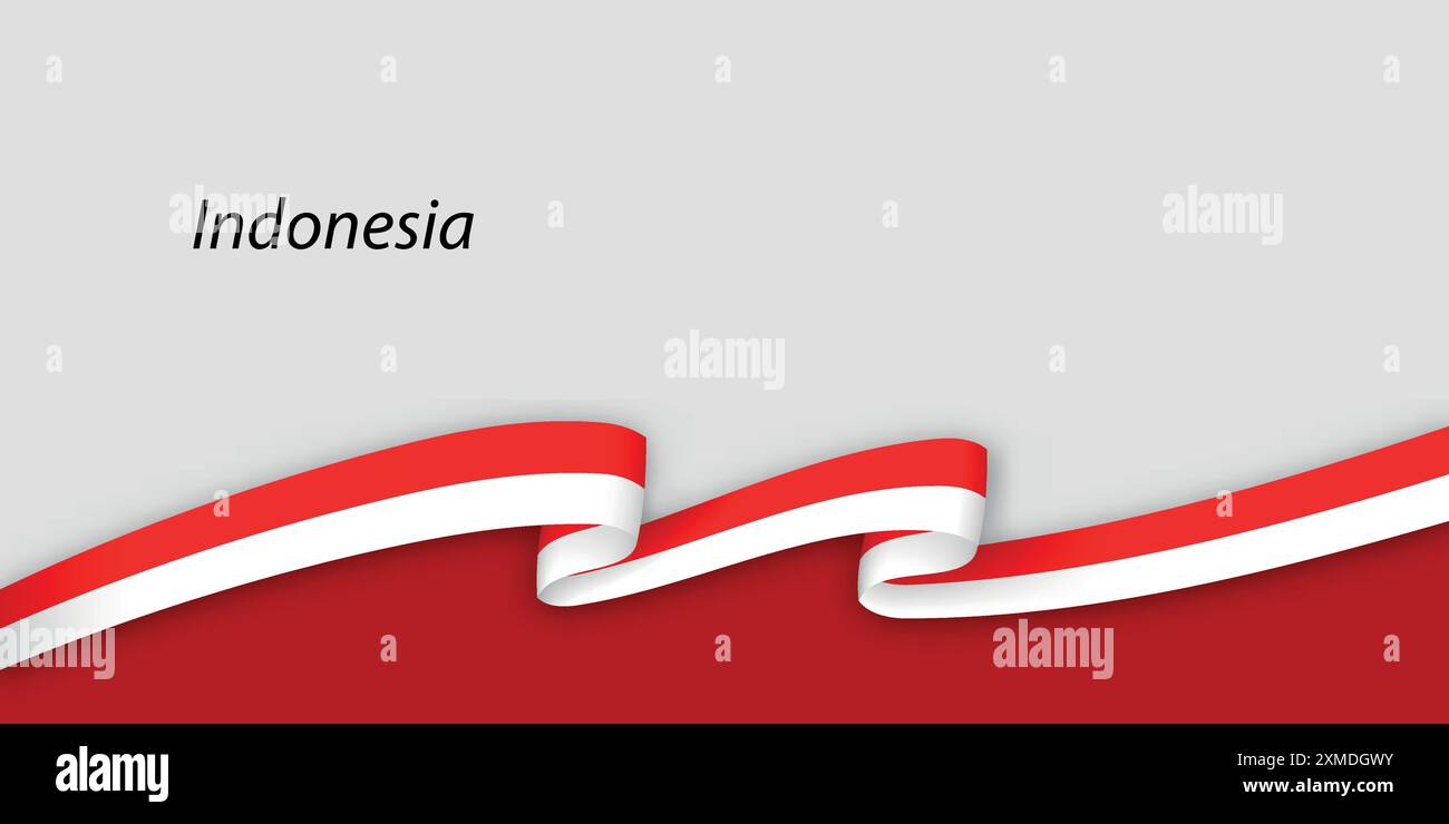 Nastro 3d con bandiera nazionale indonesiana isolato su sfondo bianco con copyspace Illustrazione Vettoriale