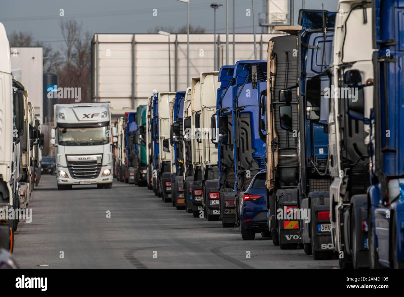 Centro logistico Dachser a Herne-Boernig, trattori per camion in attesa del loro prossimo viaggio e il call-off, Herne Renania settentrionale-Vestfalia, Germania Foto Stock